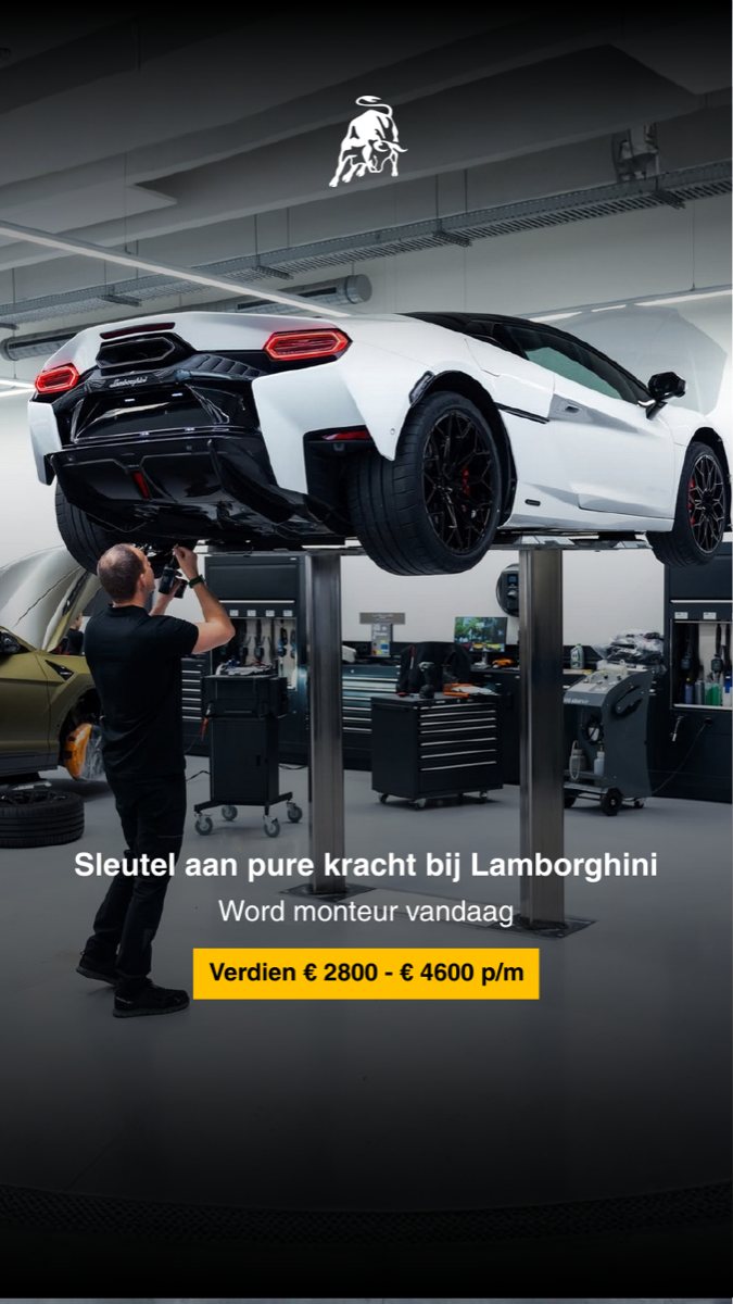 Advertentie A, storyformaat: Lamborghini op de brug, kop 'Sleutel aan pure kracht bij Lamborghini'